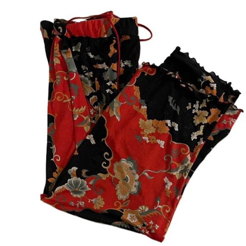 Black & Red Floral Satin Pajama Pants - Women's Sleepwear